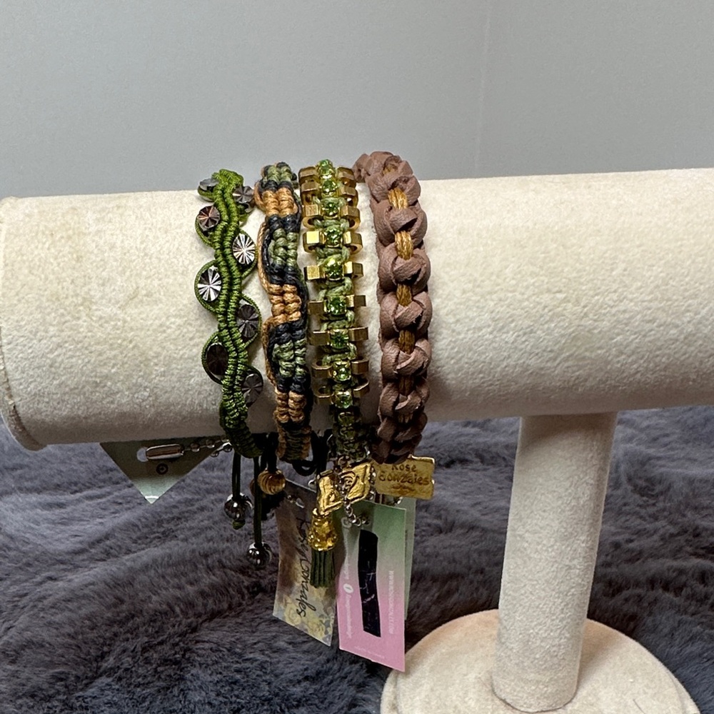 NWT - Bohemian Green and Brown Bracelet Set with Swarovski crystalsp